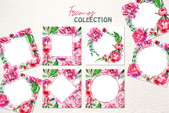 Lovely pink peony PNG watercolor set in Illustrations - product preview 3