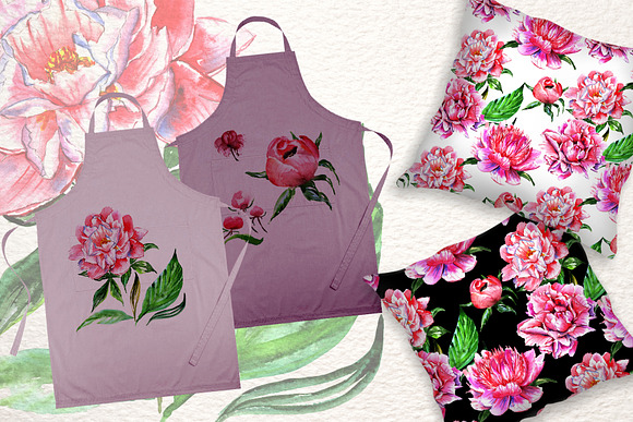Lovely pink peony PNG watercolor set in Illustrations - product preview 4