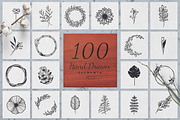 100 Hand Drawn Elements -Floral-