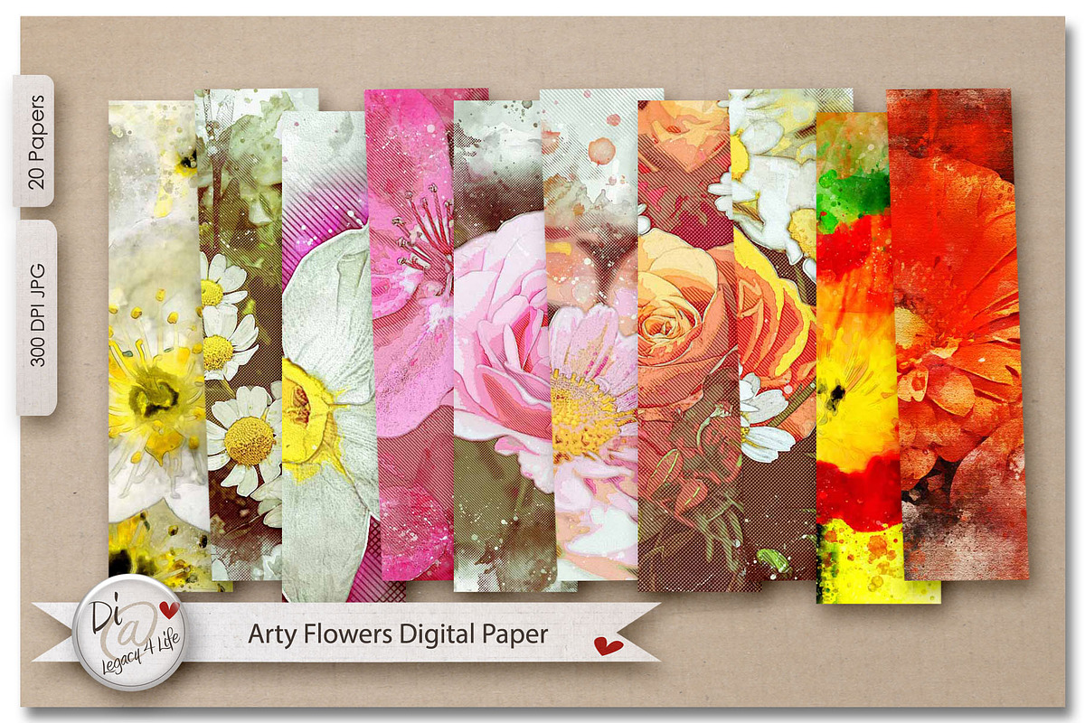 Arty Flowers Digital Papers in Illustrations - product preview 8