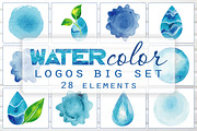Blue Watercolor Vector Logos Set