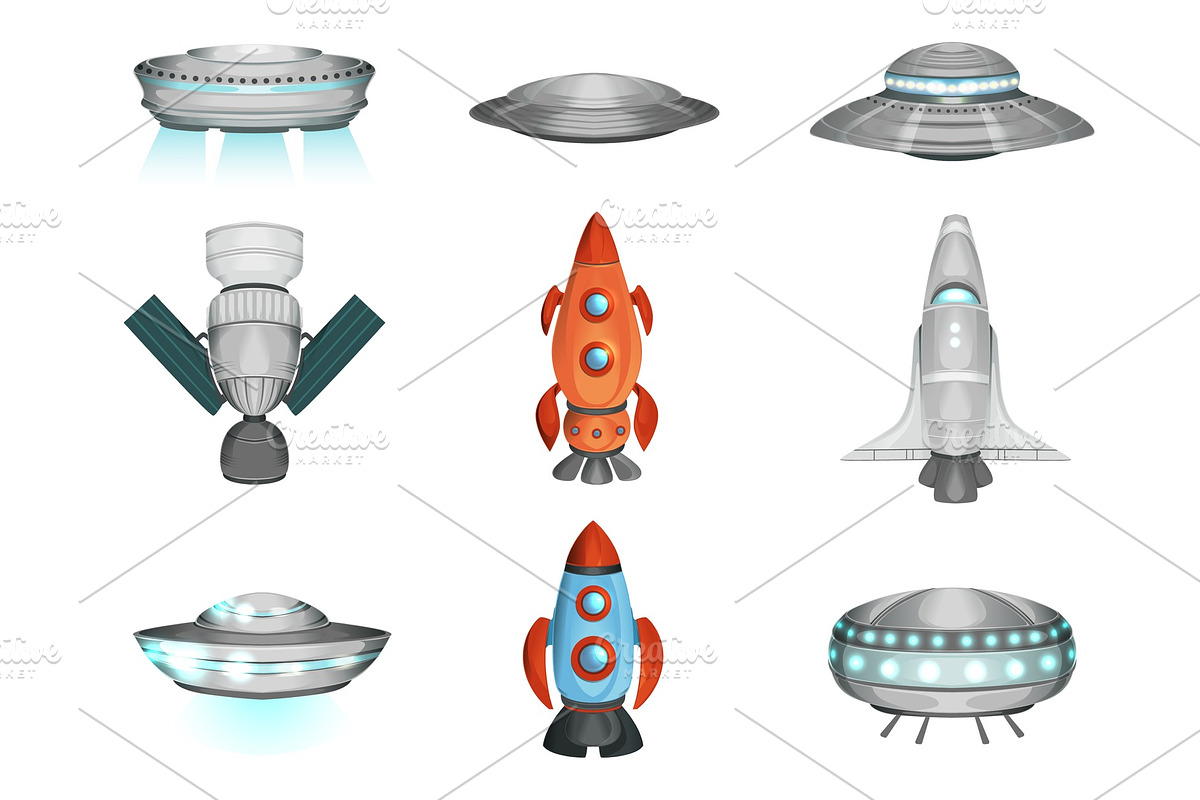 Detailed collection of spaceships in flat style in Illustrations - product preview 8