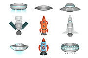 Detailed collection of spaceships in flat style
