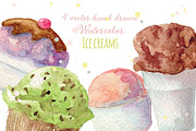 4 Watercolor ice creams, vectorized