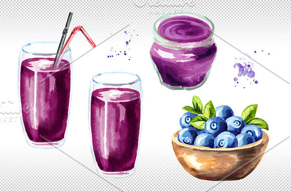 Blueberry. Watercolor collection in Illustrations - product preview 2