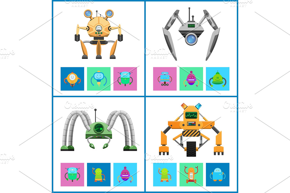 Droids Four Vector Illustrations, Colorful Posters in Illustrations - product preview 8