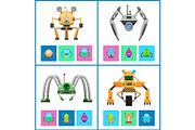 Droids Four Vector Illustrations, Colorful Posters