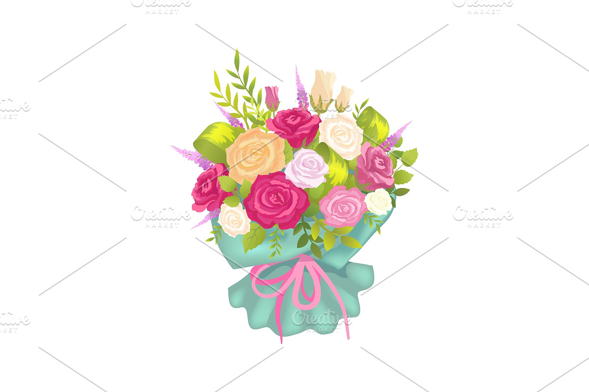 Luxury Bouquet with Rose Flowers in Decor Wrapping in Illustrations - product preview 8