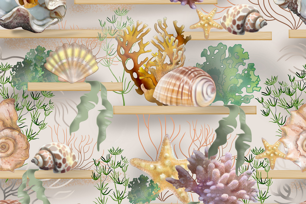 seamless pattern of shells and coral in Illustrations - product preview 8