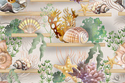 seamless pattern of shells and coral