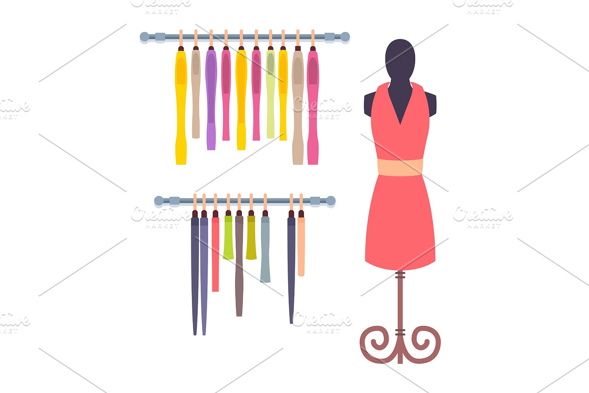 Shop Window in Women Clothing Store Mannequin Set in Illustrations - product preview 8