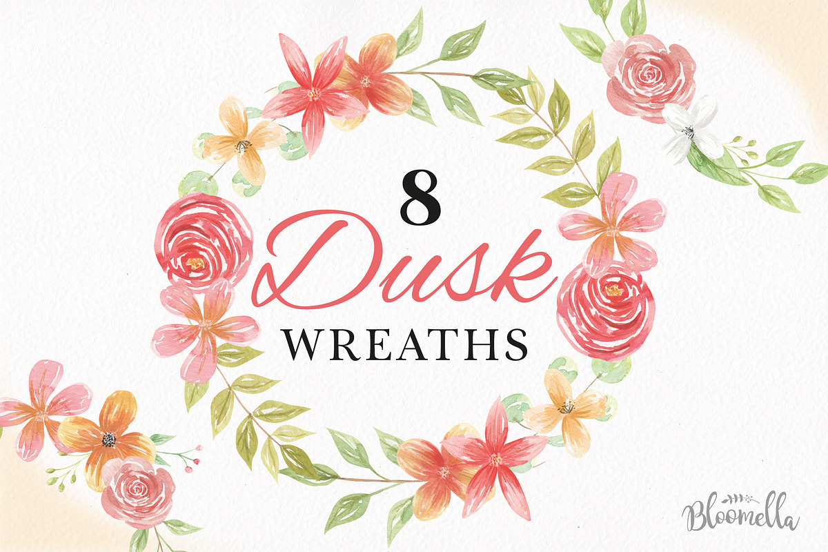 Dusk Floral Wreath Watercolor Set in Illustrations - product preview 8