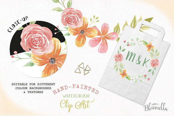 Dusk Floral Wreath Watercolor Set in Illustrations - product preview 3