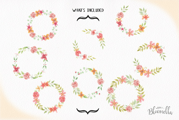 Dusk Floral Wreath Watercolor Set in Illustrations - product preview 5