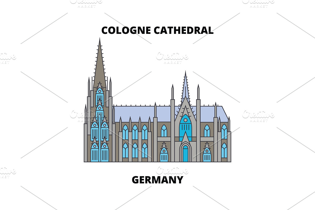 Cologne Cathedral, Germany  line icon concept. Cologne Cathedral, Germany  flat vector sign, symbol, illustration. in Illustrations - product preview 8
