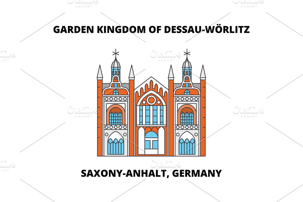 Garden Kingdom Of Dessau-Worlitz, Saxony-Anhalt, Germany line icon, vector illustration. Garden Kingdom Of Dessau-Worlitz, Saxony-Anhalt, Germany flat concept sign. in Illustrations - product preview 8