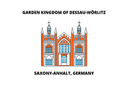 Garden Kingdom Of Dessau-Worlitz, Saxony-Anhalt, Germany line icon, vector illustration. Garden Kingdom Of Dessau-Worlitz, Saxony-Anhalt, Germany flat concept sign.