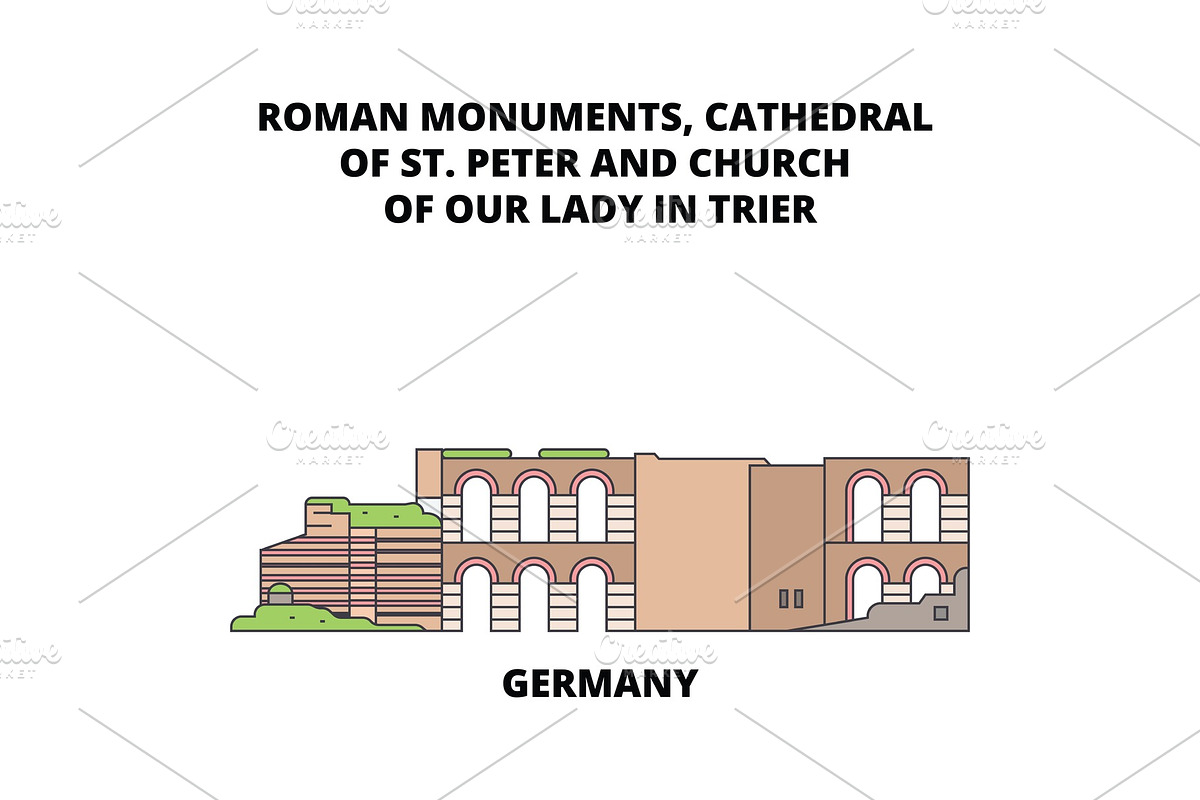 Germany, Cathedral Of St. Peter And Church Of Our Lady In Trier line icon concept. Germany, Cathedral Of St. Peter And Church Of Our Lady In Trier flat vector sign, symbol, illustration. in Illustrations - product preview 8