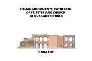 Germany, Cathedral Of St. Peter And Church Of Our Lady In Trier line icon concept. Germany, Cathedral Of St. Peter And Church Of Our Lady In Trier flat vector sign, symbol, illustration.