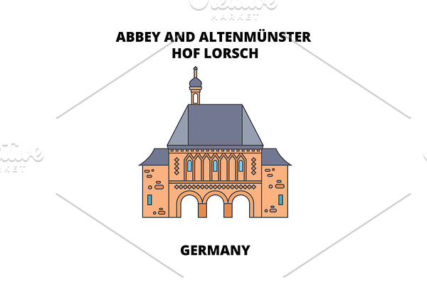 Abbey, Lorsch, Germany line icon concept. Abbey, Lorsch, Germany flat vector sign, symbol, illustration.