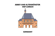 Abbey, Lorsch, Germany line icon concept. Abbey, Lorsch, Germany flat vector sign, symbol, illustration.