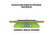 Germany, Berlin, Potsdam, Palaces And Parks line icon concept. Germany, Berlin, Potsdam, Palaces And Parks flat vector sign, symbol, illustration.