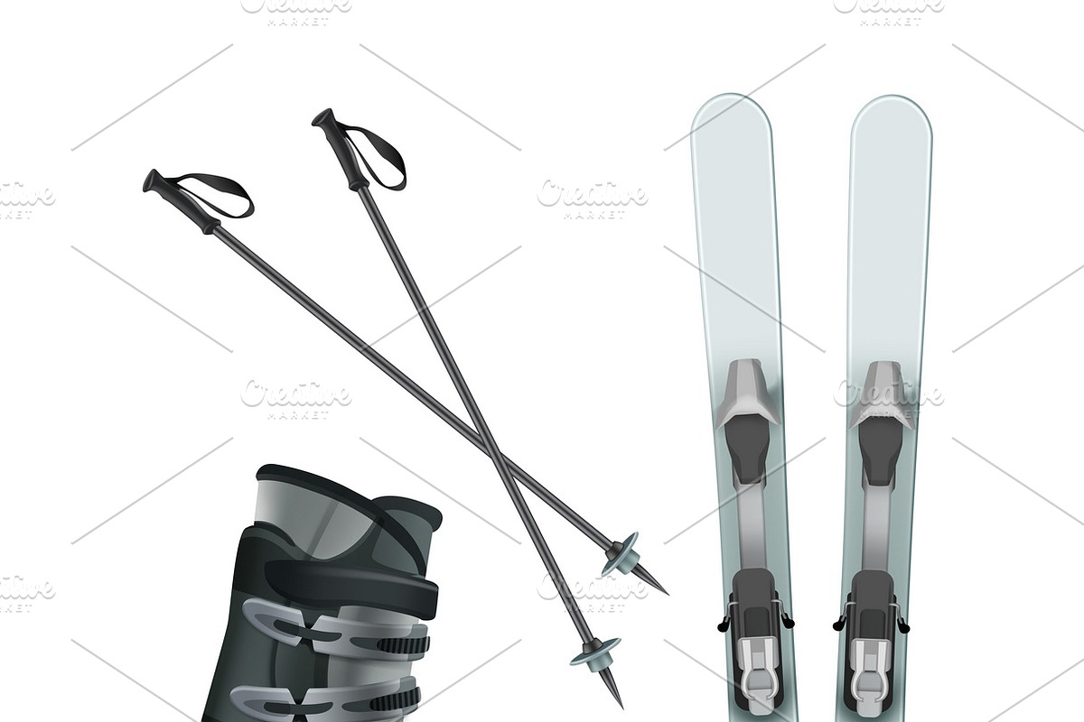 Skis with boots and sticks in Illustrations - product preview 8