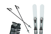 Skis with boots and sticks