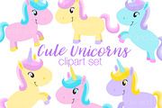 Cute Unicorns Clipart Illustrations