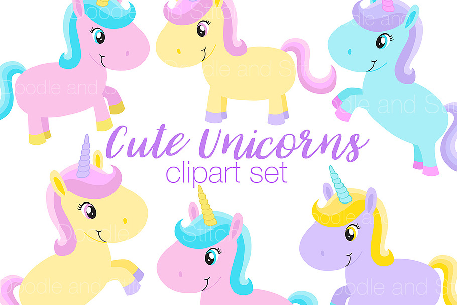 Cute Unicorns Clipart Illustrations in Illustrations - product preview 8