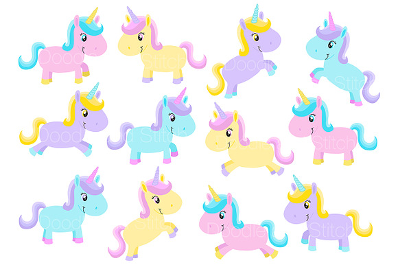 Cute Unicorns Clipart Illustrations in Illustrations - product preview 1