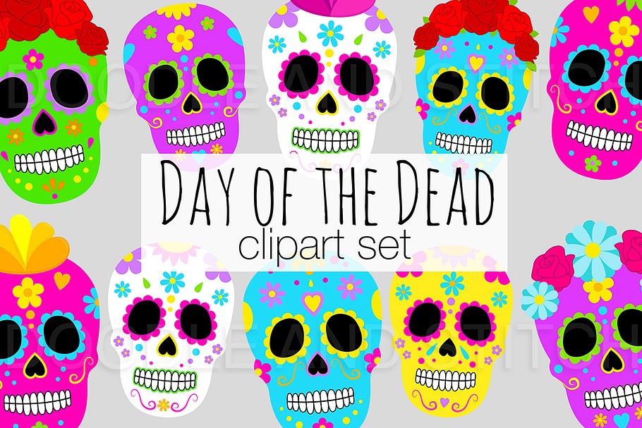 Day of the Dead Clipart Set in Illustrations - product preview 8