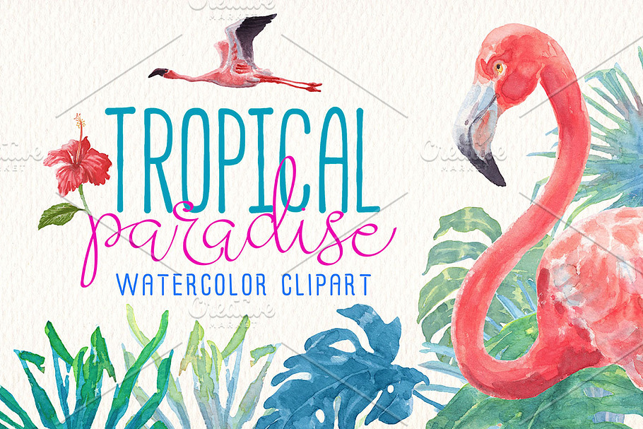 Tropical paradise watercolor clipart