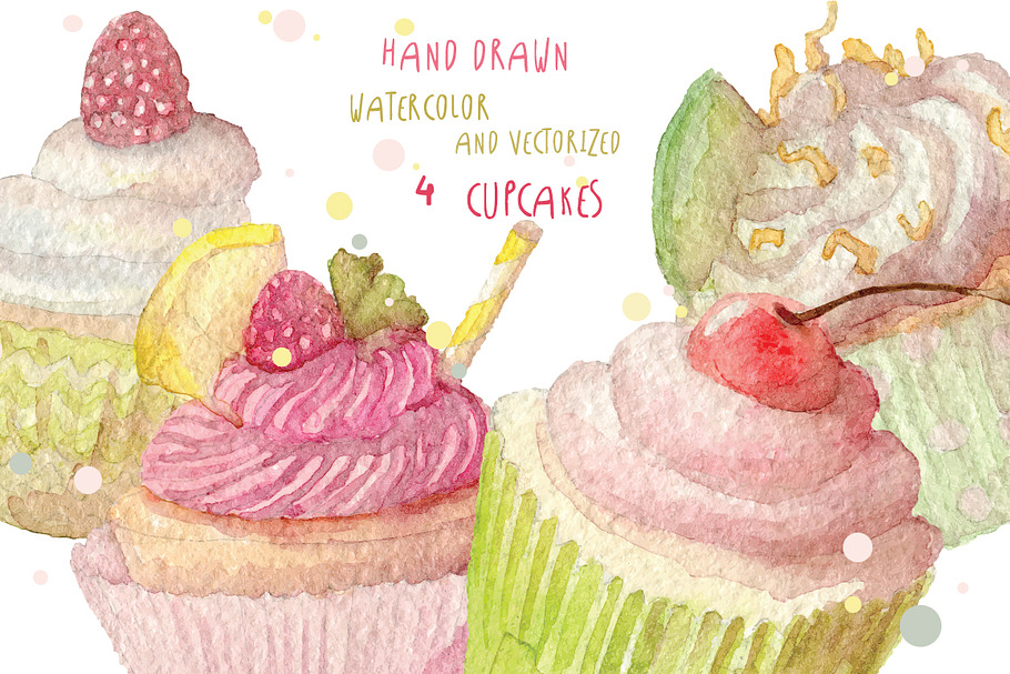 Watercolor cupcakes set in Illustrations - product preview 8