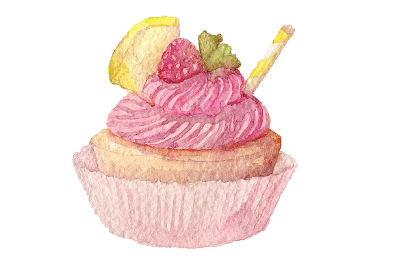 Watercolor cupcakes set in Illustrations - product preview 2
