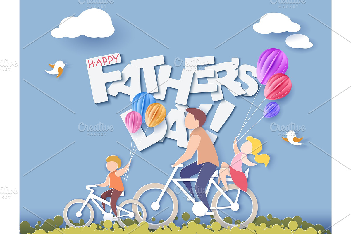Happy fathers day card. Paper cut style. in Illustrations - product preview 8
