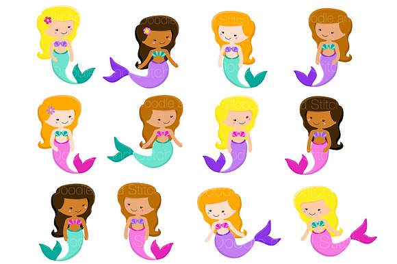 Cute Mermaids Clipart Illustrations in Illustrations - product preview 1