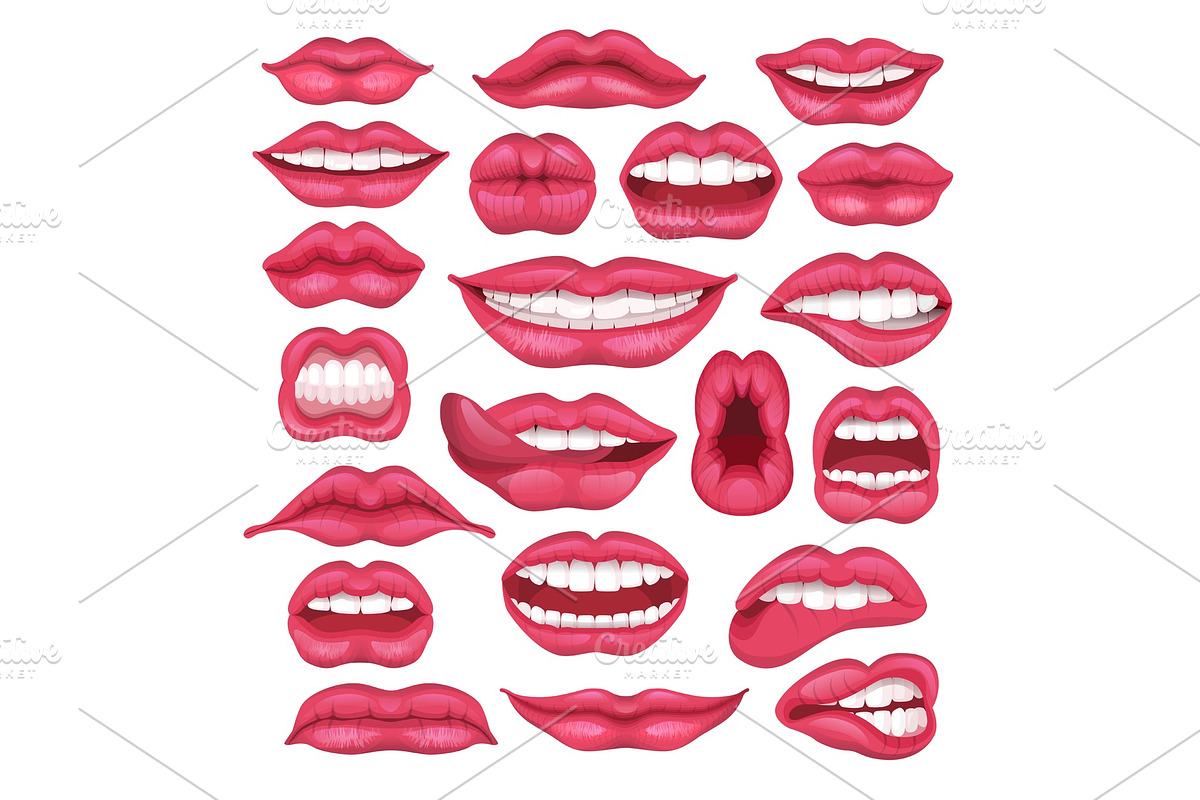 Lip vector cartoon beautiful red lips in kiss or smile and fashion lipstick and sexy mouth kissing lovely on valentines day set illustration isolated on white background in Illustrations - product preview 8