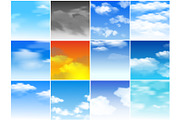 Sky clouds vector pattern cloudy backdrop and blue skyline heaven wallpaper illustration set of cloudscape daylight with fluffy background