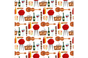 Barbecue party products kitchen outdoor family time cuisine lunch seamless pattern background vector illustration