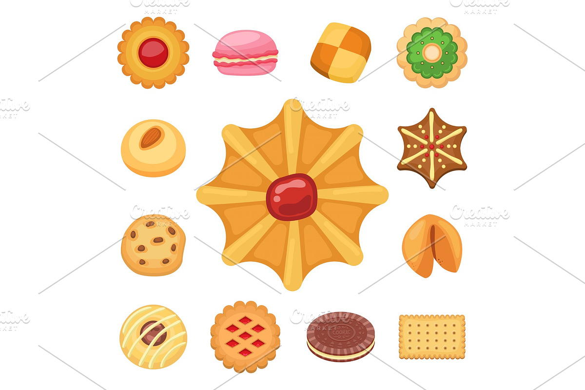 Different cookie cakes top view sweet food tasty snack biscuit sweet dessert vector illustration. in Illustrations - product preview 8