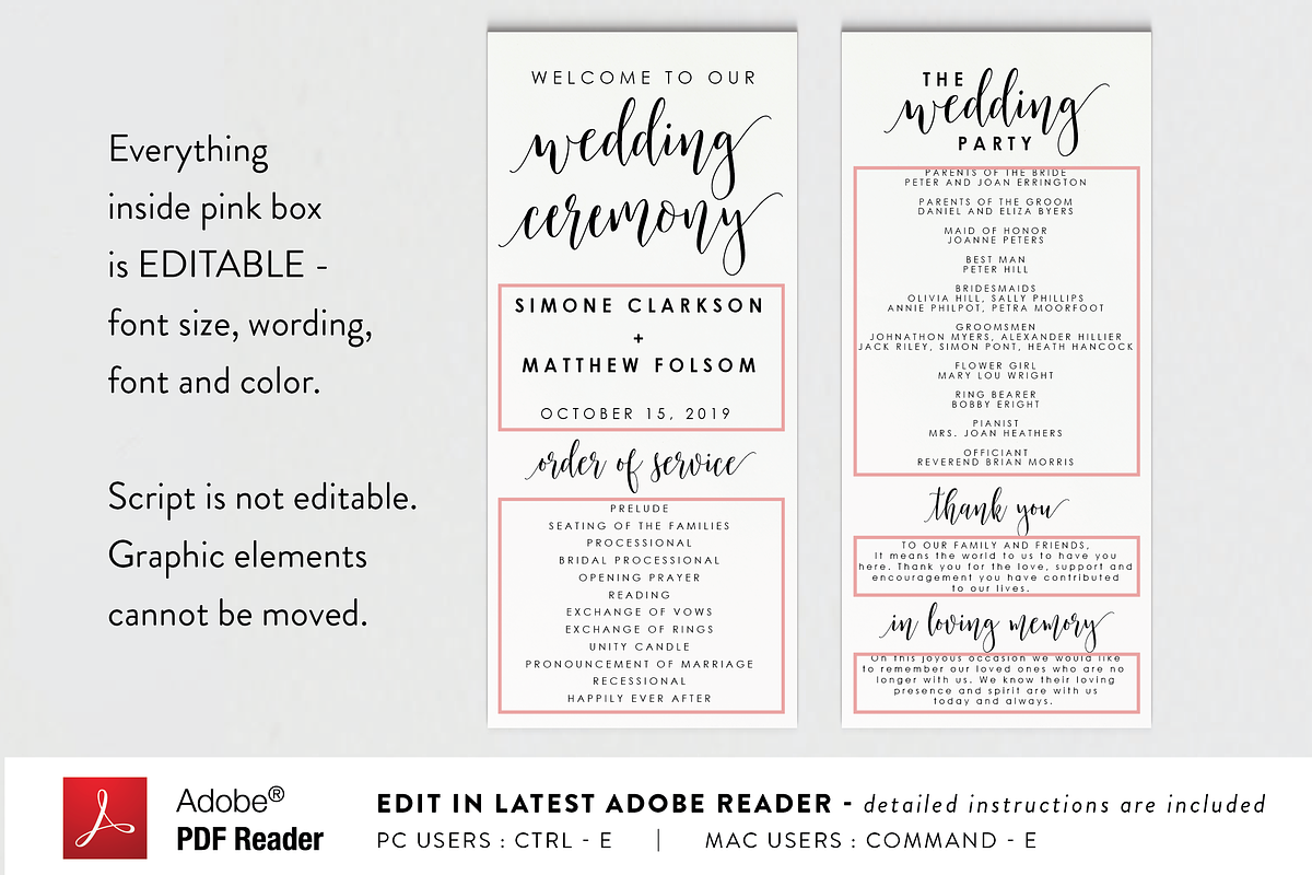 Editable PDF - Wedding Program in Stationery Templates - product preview 8