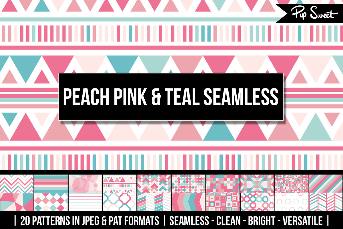 20 Peach Pink & Teal Seamless Set in Patterns - product preview 8