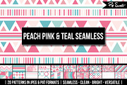 20 Peach Pink & Teal Seamless Set