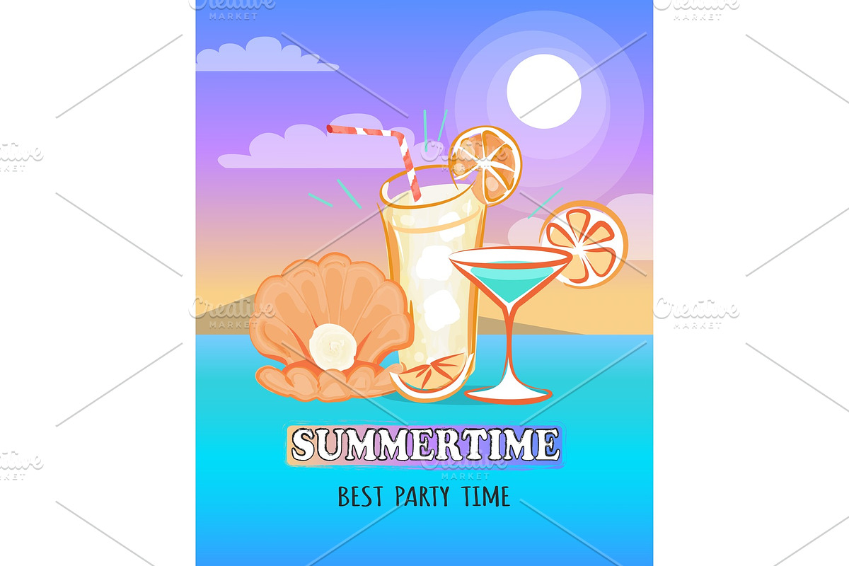 Summertime Poster Depicting Sea and Beverage in Illustrations - product preview 8