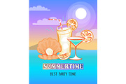 Summertime Poster Depicting Sea and Beverage