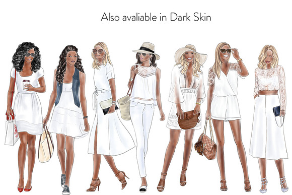 Girls in Summer White - Light Skin in Illustrations - product preview 3