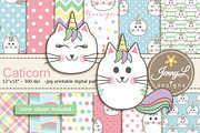 Caticorn Cat Digital Paper & Clipart