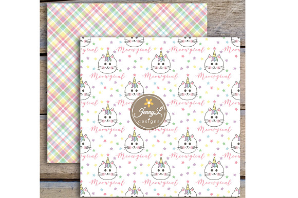 Caticorn Cat Digital Paper & Clipart in Patterns - product preview 5