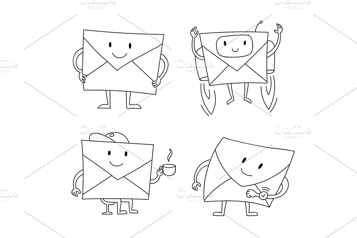 Envelopes letter waiting to be send subscription. Character collection set vector stock clipart illustration. Hand drawn black line. in Illustrations - product preview 8